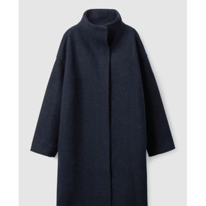 COS Funnel Neck Wool Coat - Navy - Size Large